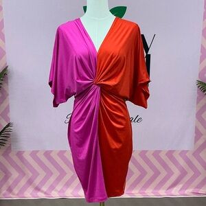 Karlie Pink & Red Twist-Knot Mini Dress